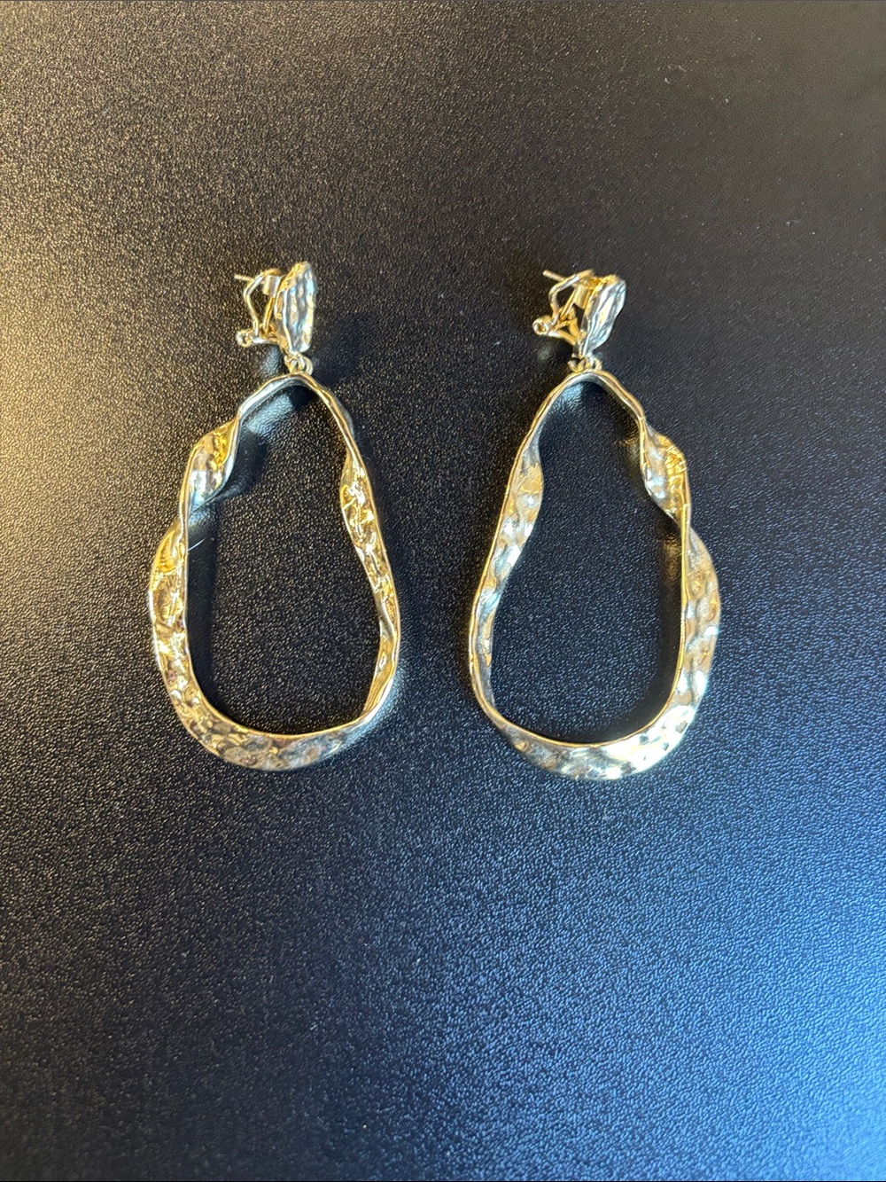 Zara Gold Hammered Twisted Drop Hoop Earrings